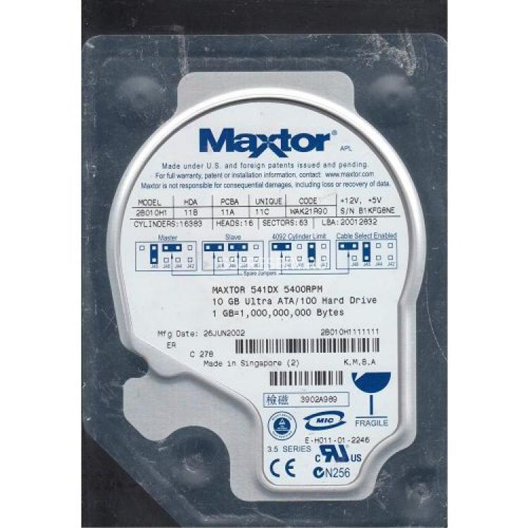 Жесткий Диск Maxtor 541DX 10Gb (U100/5400/2Mb) IDE(2B010H1)