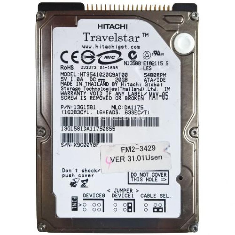 Жесткий Диск Hitachi Travelstar 5K100 20Gb (U100/5400/8Mb) IDE 2,5"(13G1581)
