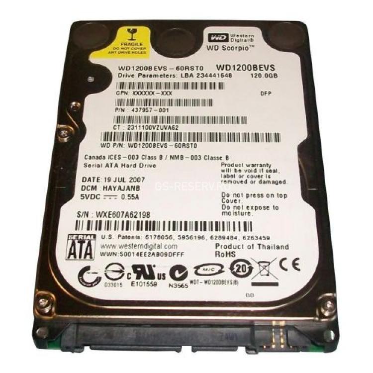 Жесткий Диск Western Digital Scorpio Blue 120Gb (U150/5400/8Mb) SATA 2,5"(WD1200BEVS)