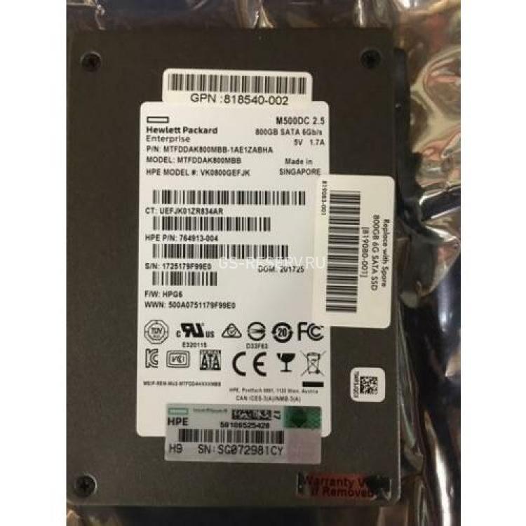 Твердотелый Накопитель SSD HP (Micron) M500DC MTFDDAK800MBB-1AE12ABHA 800Gb U600 6G SATAIII 2,5" For Gen7 Gen8 Gen9 Gen10(653109-B21)