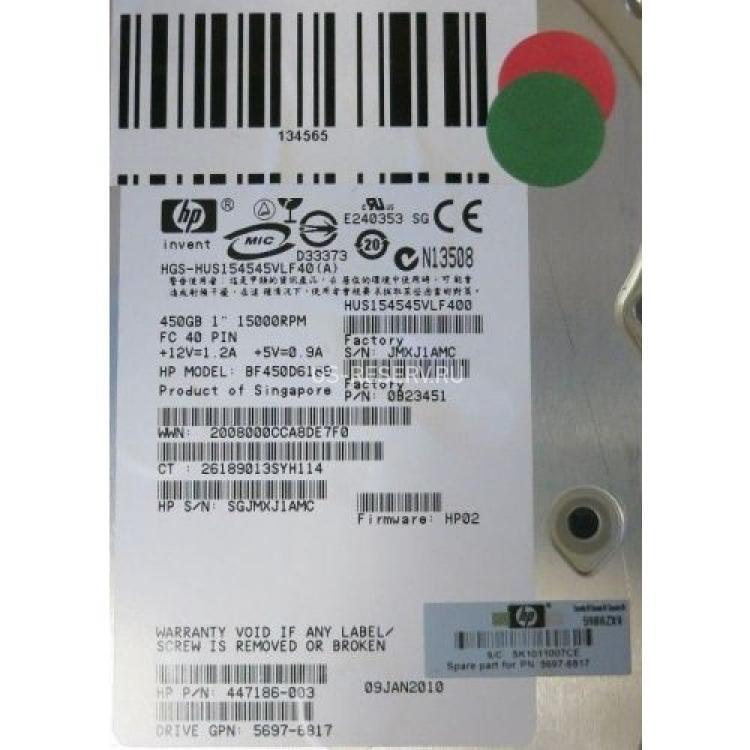 Жесткий Диск HP (Hitachi) Ultrastar 15K450 HUS154545VLF400 450Gb (U4096/15000/16Mb) 40pin Fibre Channel 3,5" For StorageWorks EVA 4400 6400 8400 M6412 EVA 4100 4000 6100 6000 8100 8000 M5314(447186-003)