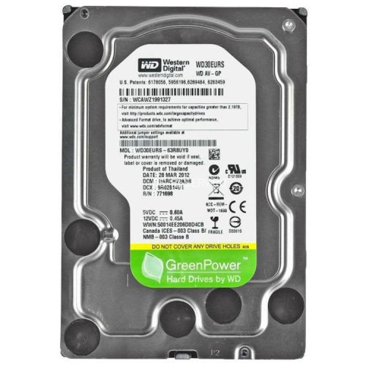 Жесткий Диск Western Digital AV-GP 3Tb (U300/IntelliPower/64Mb) NCQ SATAII(WD30EURS-63R8UY0)