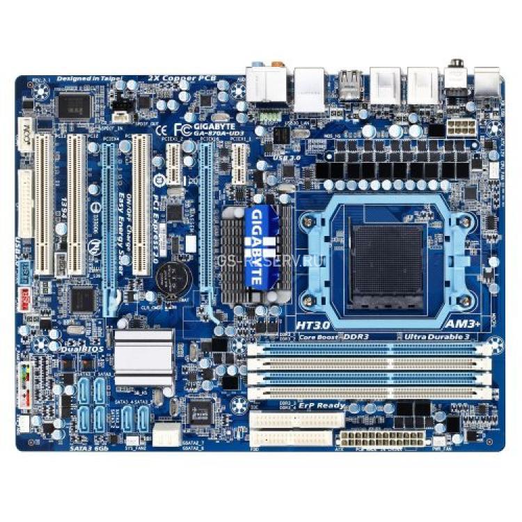 Материнская Плата Gigabyte AMD870 S1156 HT 4DualDDRIII 6SATAIII 4SATAII U133 2PCI-E16x 2PCI-E1x 3PCI LAN1000 AC97-8ch IEEE1394 ATX 2500Mhz(GA-870A-UD3)