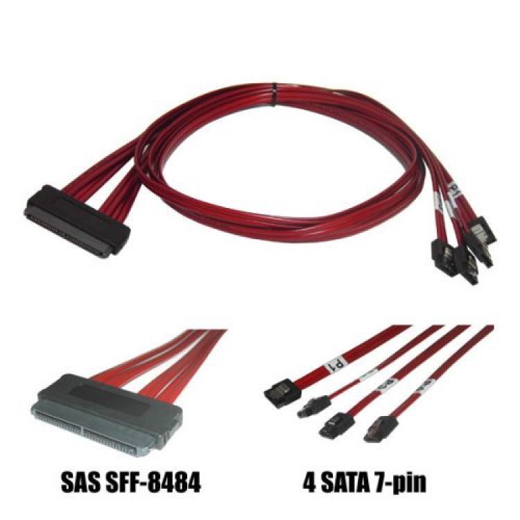 Шлейф SAS Adaptec 1xSFF-8484 (32Pin) To 4xSATA (4xSATA Жесткий Диск или Корзина) 100cm/1m(ACK-INT-SATA-FANOUT-1M)