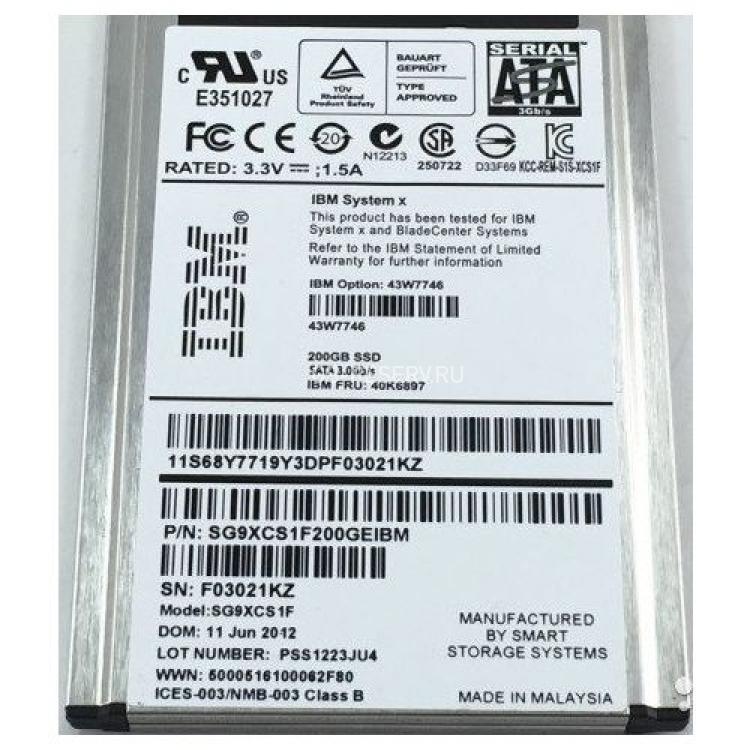 Твердотелый Накопитель SSD IBM (SanDisk) 200Gb 3G SATAII microSATA 1,8" For x3650M4 x3690X5 x3750M4 x3850X5 x3950X5 BladeCenter HX5 HS22V iDataPlex dx360M4 Flex System x220 x240 x440 Compute Node(SG9XCS1F)