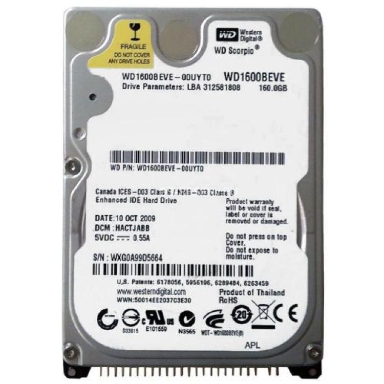 Жесткий Диск Western Digital Scorpio Blue 160Gb (U100/5400/8Mb) IDE 2,5"(WD1600BEVE)