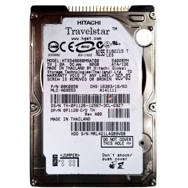 Жесткий Диск Hitachi Travelstar 5K80 80Gb (U100/5400/8Mb) IDE 2,5"(HTS548080M9AT00)