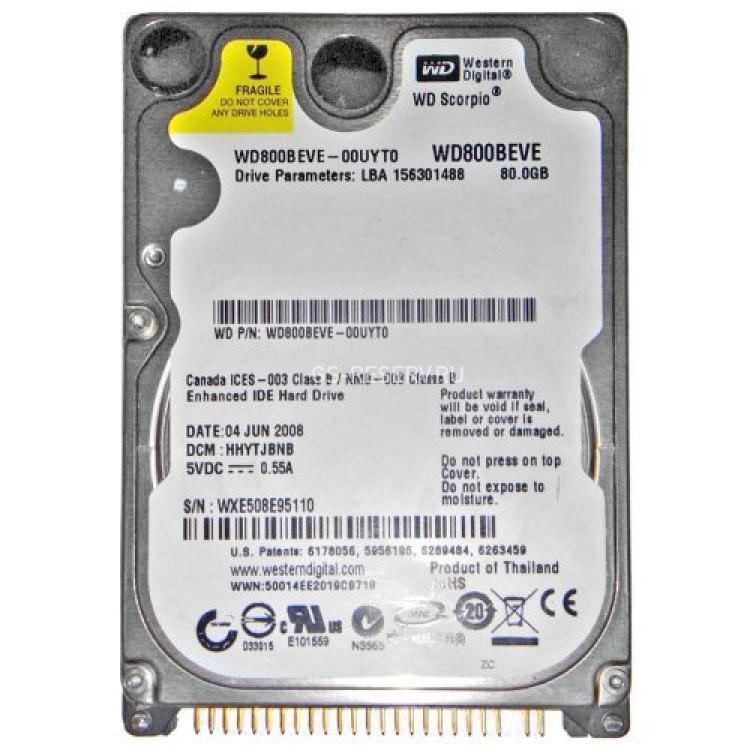 Жесткий Диск Western Digital Scorpio Blue 80Gb (U100/5400/2Mb) IDE 2,5"(WD800BEVE)