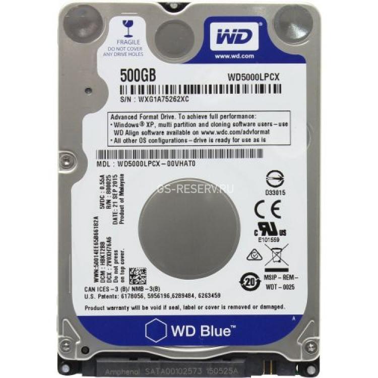 Жесткий Диск Western Digital Blue 500Gb (U600/5400/16Mb) 6G SATAIII 2,5"7mm(WD5000LPCX-00VHAT0)