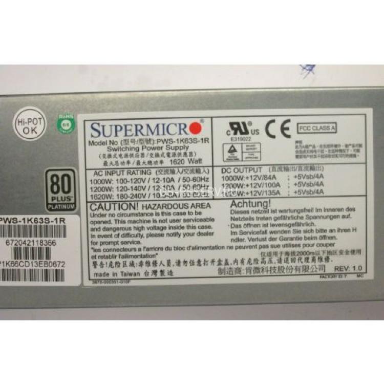Резервный Блок Питания SuperMicro 1600Wt Platinum ATX 1U For 5037MC-H12TRF(PWS-1K63S-1R)