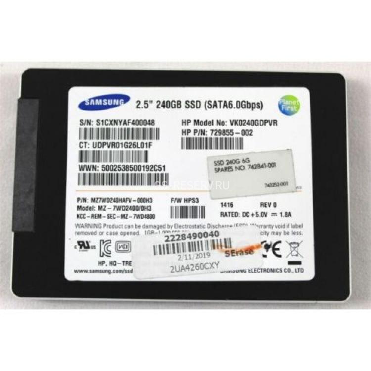 Твердотелый Накопитель SSD HP (Samsung) SM843T MZ-7WD2400/003 240Gb U600 6G SATAIII 2,5" For Gen7 Gen8 Gen9 Gen10(765018-001)