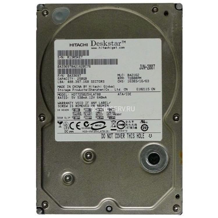 Жесткий Диск Hitachi Deskstar T7K500 250Gb (U133/7200/8Mb) IDE(0A33697)