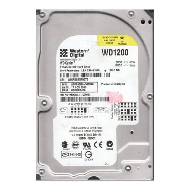 Жесткий Диск Western Digital Caviar 120Gb (U100/7200/2Mb) IDE(WD1200LB-55EDA0)