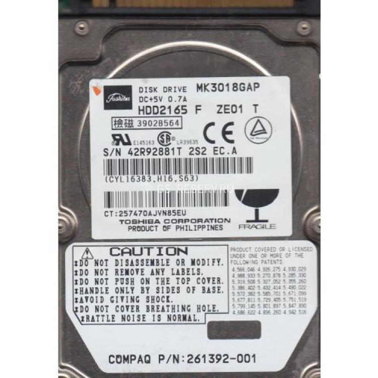 Жесткий Диск Toshiba 30Gb (U100/4200/2Mb) IDE 2,5"(MK3018GAP)