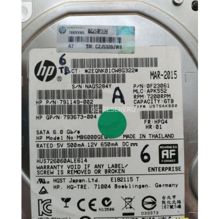 Жесткий Диск HP (HGST) Ultrastar He8 HUH728060ALE604 6Tb (U600/7200/128Mb) Helium AF Secure Erase 512e 6G SATAIII 3,5" For Gen8 Gen9 Gen10(753873-001)
