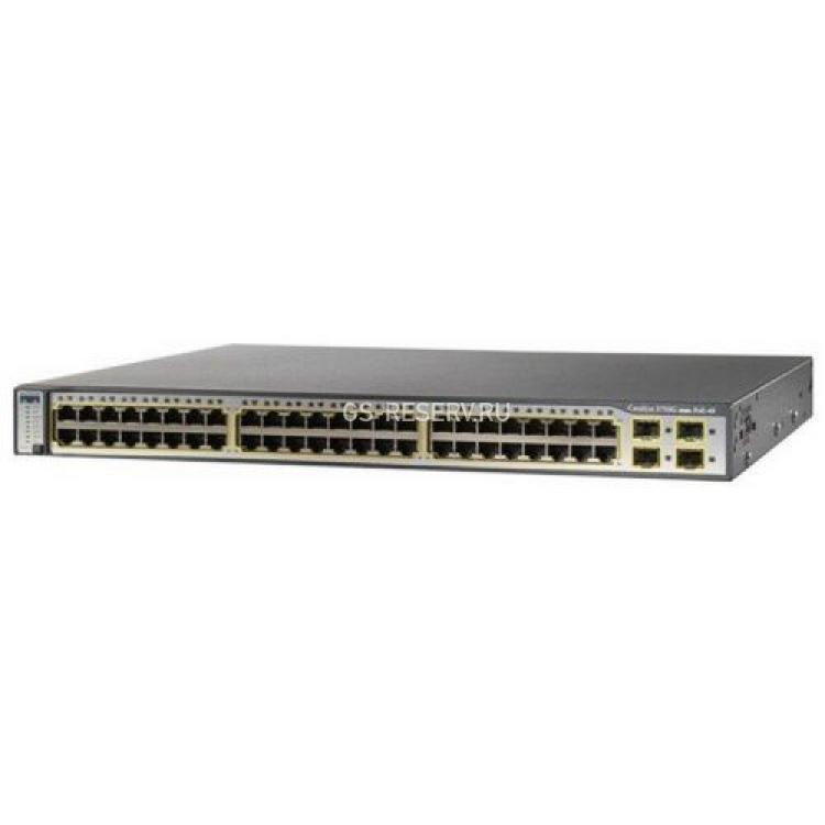 Коммутатор Cisco 48port-10/100Mbps 4port-SFP 1Gbps Layer 3 IPv6 PoE Switch 1U 19"(WS-C3750-48PS-E)