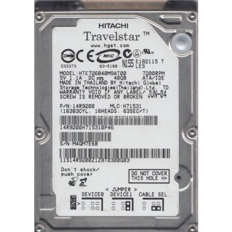 Жесткий Диск Hitachi Travelstar E7K60 40Gb (U100/7200/8Mb) IDE 2,5"(HTE726040M9AT00)
