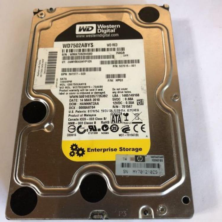 Жесткий Диск HP (Western Digital) RE3 WD7502ABYS-70A6B0 750Gb (U300/7200/32Mb) NCQ SATAII For Gen5 Gen5p Gen6 Gen7(482483-003)