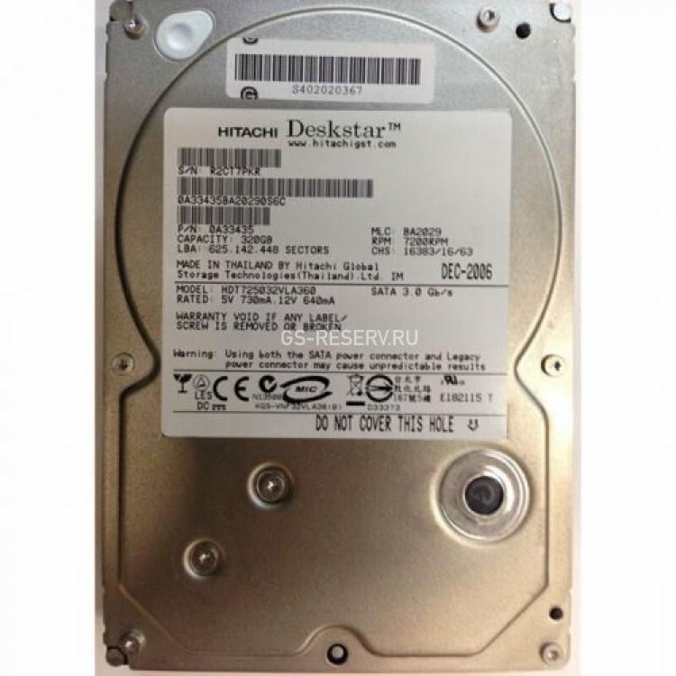 Жесткий Диск Hitachi Deskstar T7K500 320Gb (U300/7200/16Mb) SATAII(0A33435)
