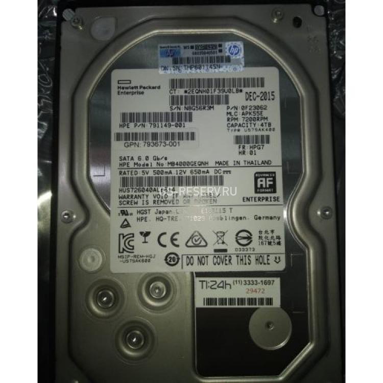Жесткий Диск HP (HGST) Ultrastar 7K6000 HUS726040ALE614 4Tb (U600/7200/128Mb) AF Secure Erase 512e 6G SATAIII 3,5" For Gen8 Gen9 Gen10(693687-B21)
