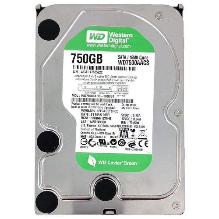 Жесткий Диск Western Digital Caviar Green 750Gb (U300/IntelliPower/16Mb) SATAII(WD7500AACS)