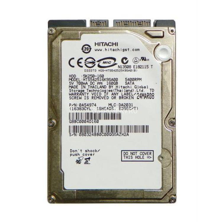 Жесткий Диск Hitachi Travelstar 5K250 160Gb (U150/5400/8Mb) SATA 2,5"(HTS542516K9SA00)