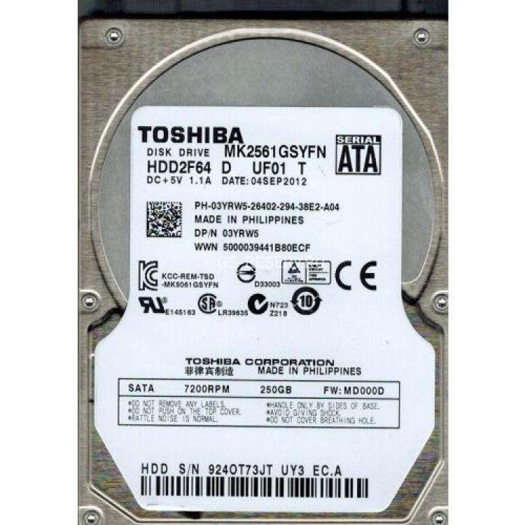 Жесткий Диск Toshiba 250Gb (U300/7200/16Mb) SATAII 2,5"(3YRW5)