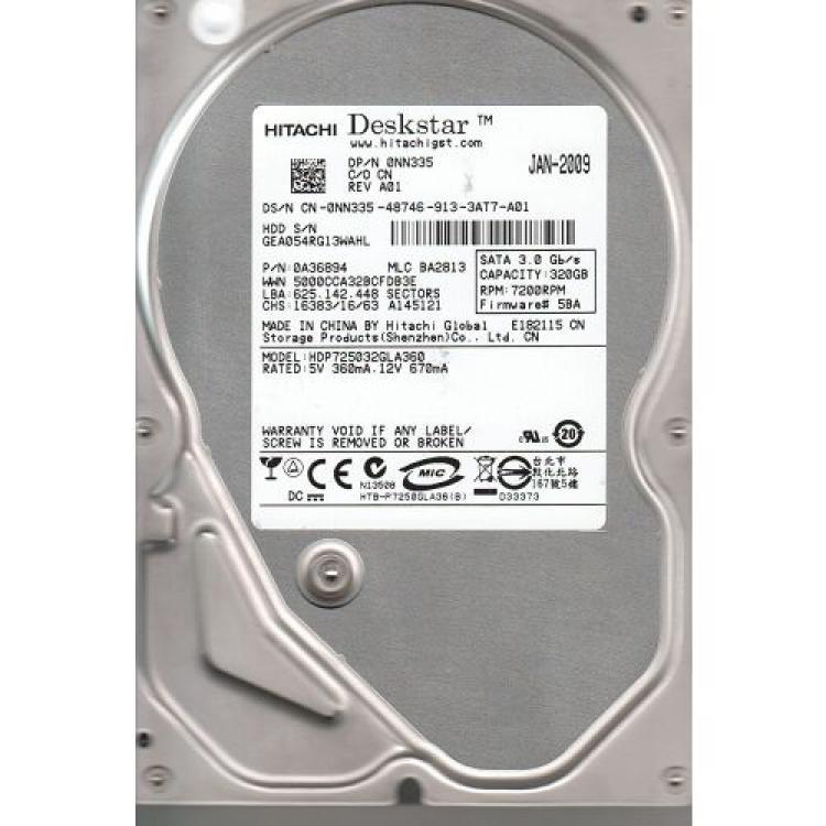 Жесткий Диск Hitachi Deskstar P7K500 320Gb (U300/7200/16Mb) SATAII(0A35411)