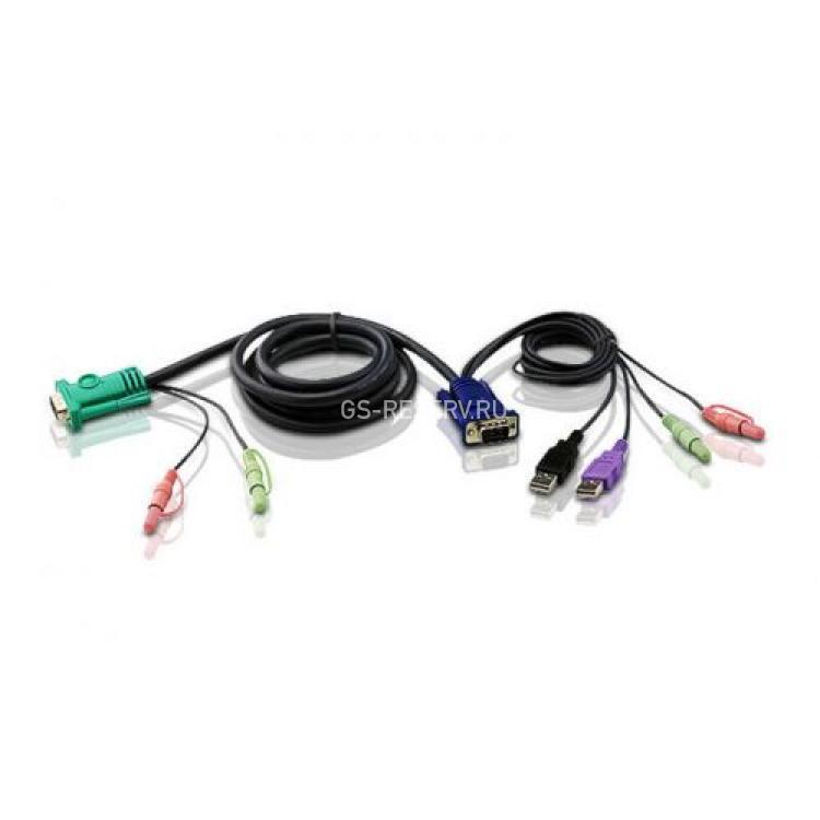 KVM Кабель ATEN HD15M/USB A/USB A/SP/SP Монитор+Клавиатура+Мышь+Аудио PS/2 DB15+6MINI-DIN+USB + Audio To HD15 Audio Male-Male 5m For CS-1772 CS-1774(2L-5305UU)