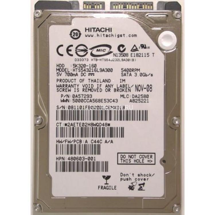 Жесткий Диск Hitachi Travelstar 5K320 160Gb (U150/5400/8Mb) SATA 2,5"(HTS543216L9A300)