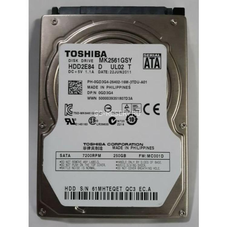 Жесткий Диск Toshiba 250Gb (U300/7200/16Mb) SATAII 2,5"(MK2561GSY)
