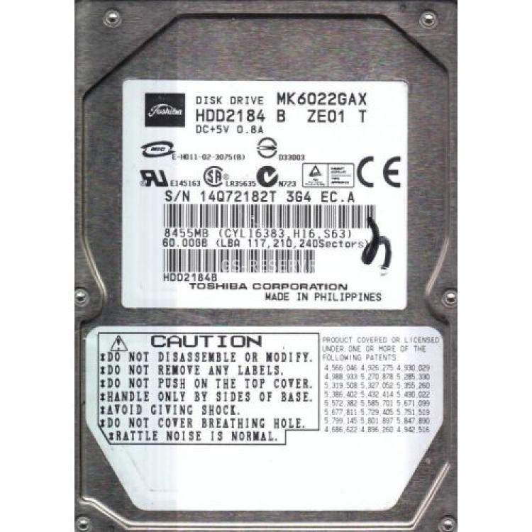Жесткий Диск Toshiba 60Gb (U100/5400/16Mb) IDE 2,5"(MK6022GAX)