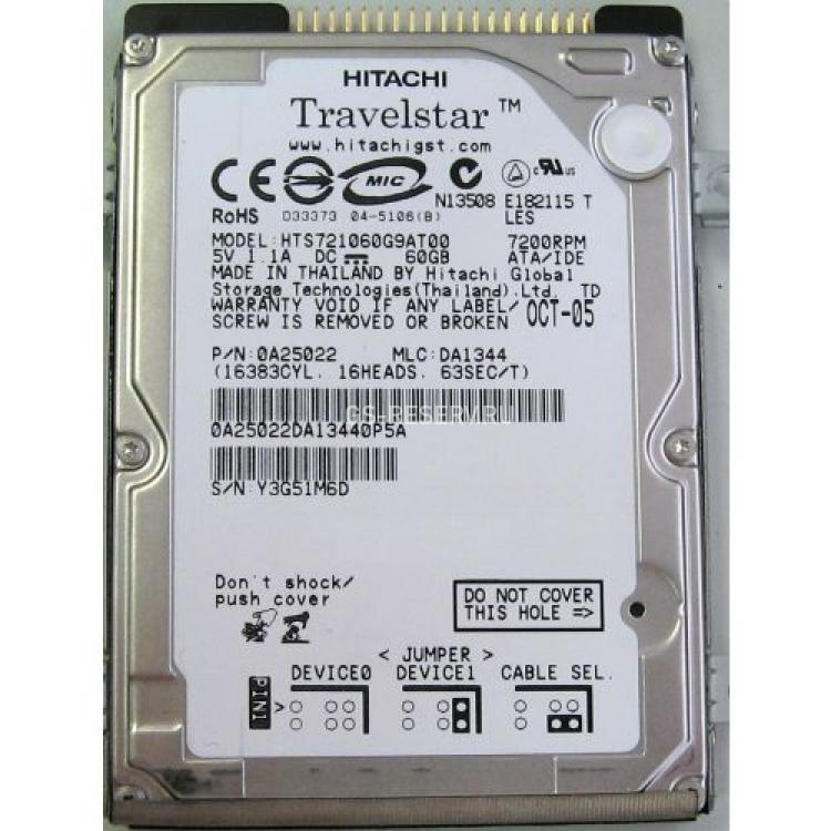 Жесткий Диск Hitachi Travelstar 7K60 60Gb (U100/7200/8Mb) IDE 2,5"(0A28263)