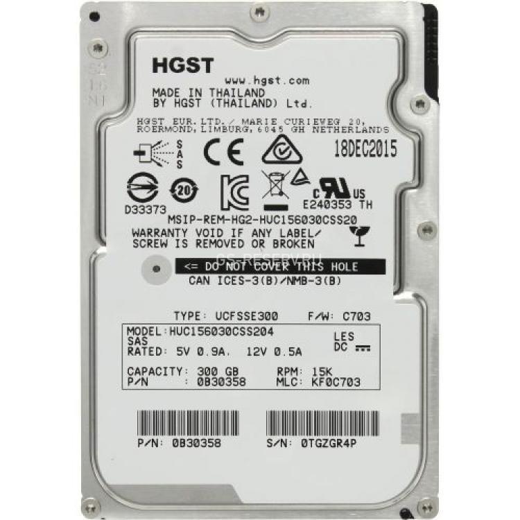 Жесткий Диск HGST (Hitachi) Ultrastar C15K600 300Gb (U1200/15000/128Mb) Secure Erase 512n 12G SAS 2,5"(0B30358)